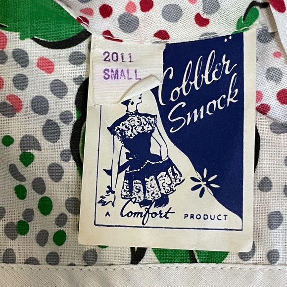 1950s floral peplum smock with button-down back, collar and big front pockets - Picture 10 of 11